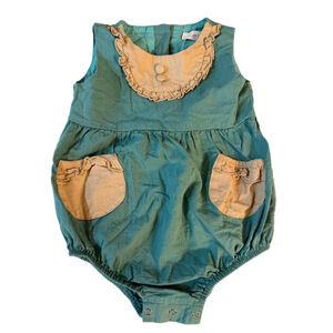 Baby Evie's Closet Teal & Beige Ruffle Pocket Bodysuit 24 Months